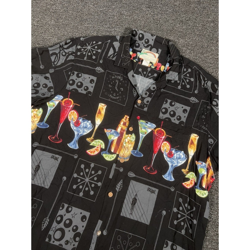 Vintage Paradise Found Hawaiian Shirt Men 3XL Black Rayon Tropical Martini Glass